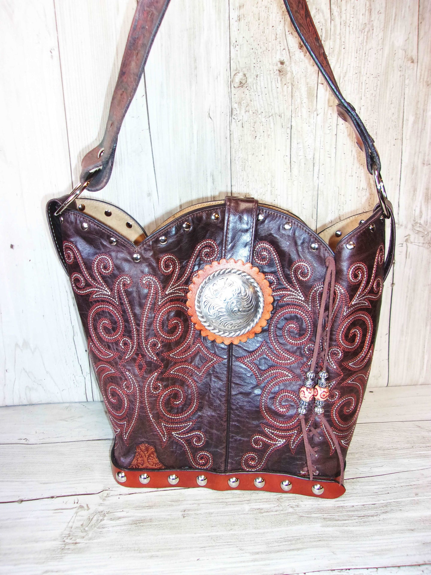 Bucket Bag Cowboy Boot Purse BK98 handcrafted from cowboy boots. Shop all unique leather western handbags, purses and totes at Chris Thompson Bags